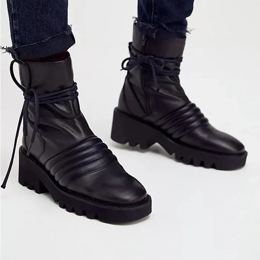 Free People Tori Padded Moto Boots - Black